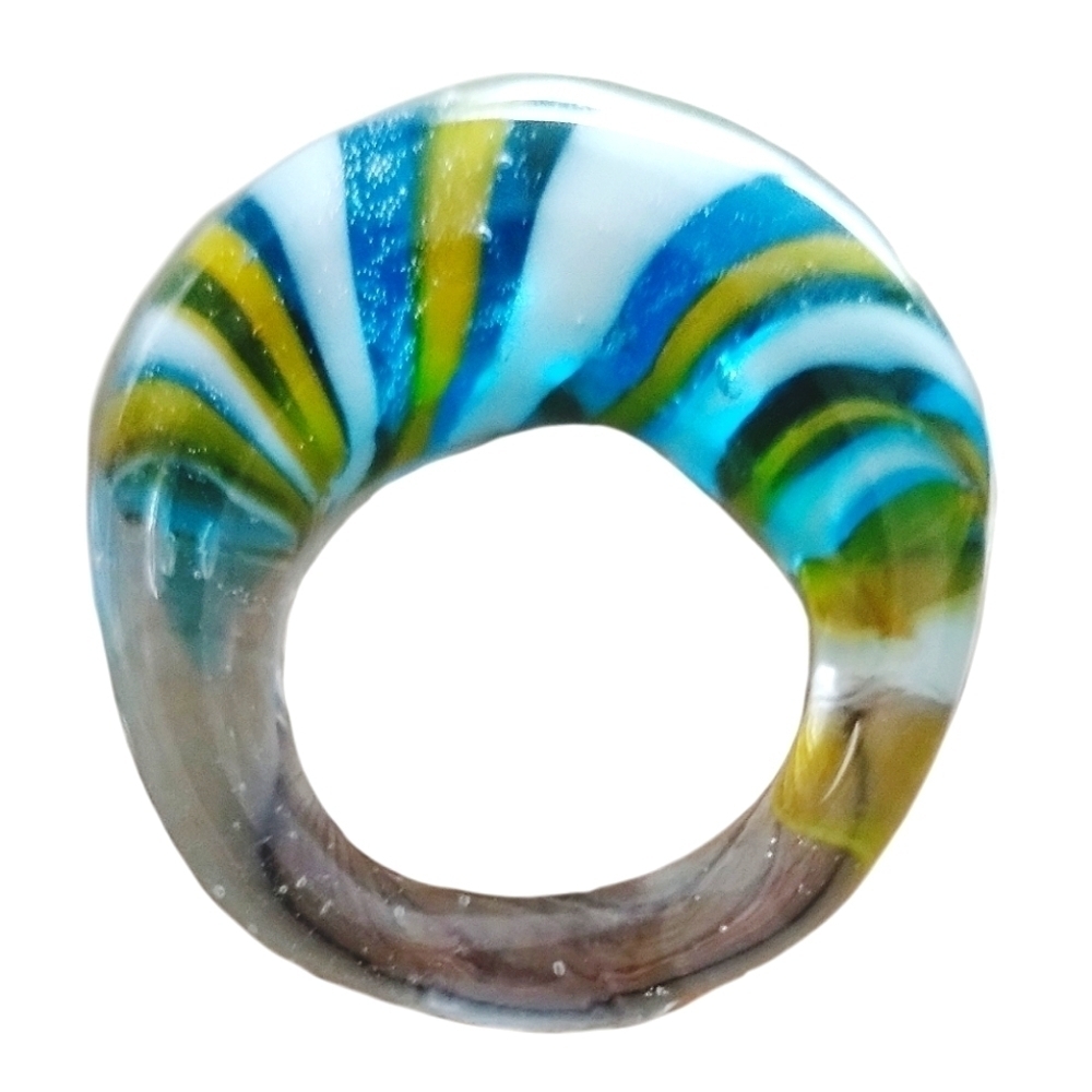 Y2K Blown Glass Ring Colorful Swirl Fat Art Glass Statement Ring Size 8.5